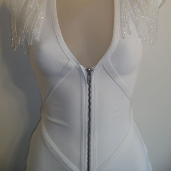 Unbranded Bandage Dress White Beaded Flapper - Picture 2 of 6